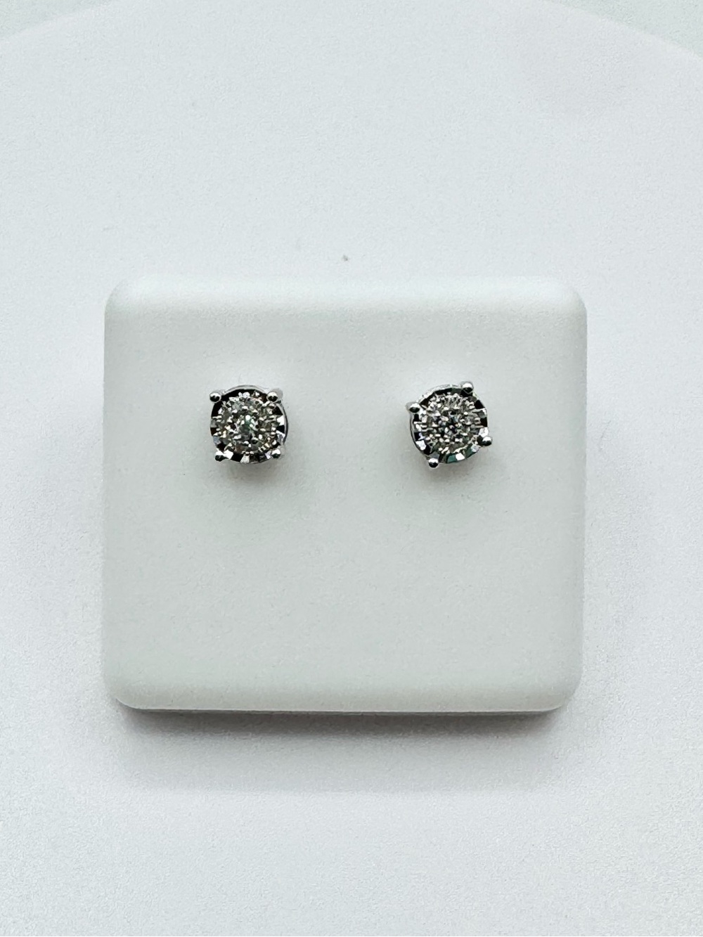 Sterling Silver Round Diamond Halo Stud Earrings